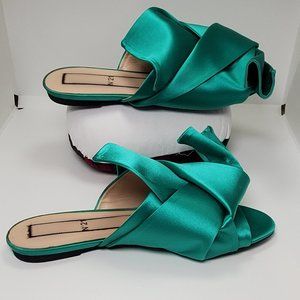 No 21 Emerald Green Satin Slipper/Slides 39.5 FREE SHIP